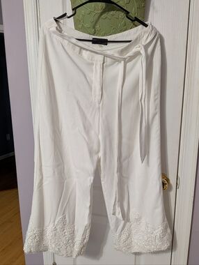 Karl Lagerfeld White High-Waist Wide-Leg Pants